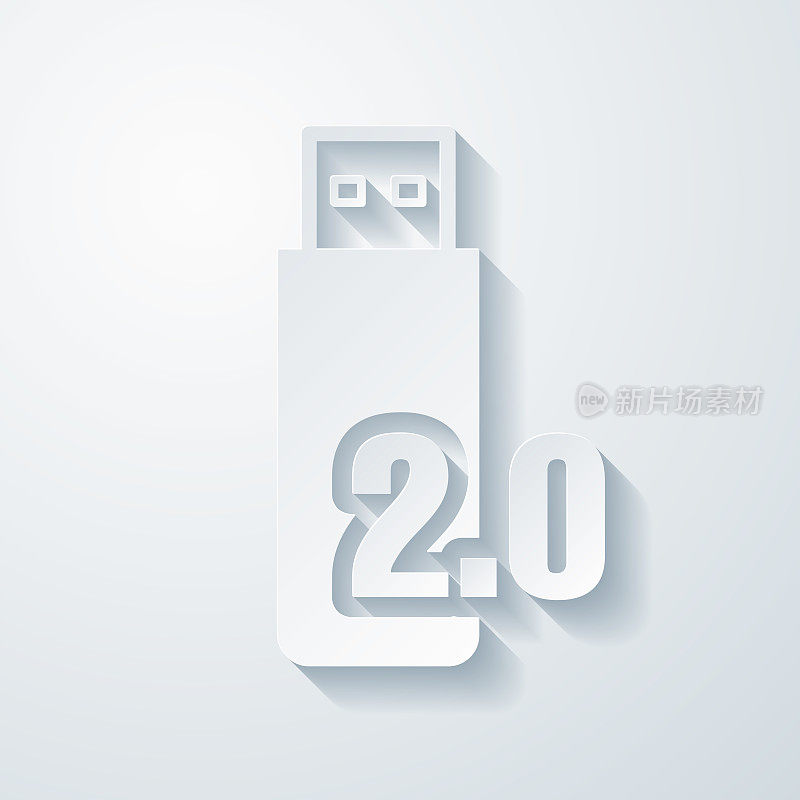 USB 2.0闪存盘。空白背景上剪纸效果的图标
